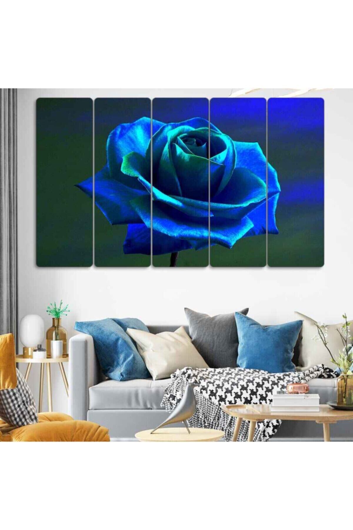 Mavi Gül - 5 Parçalı Tablo