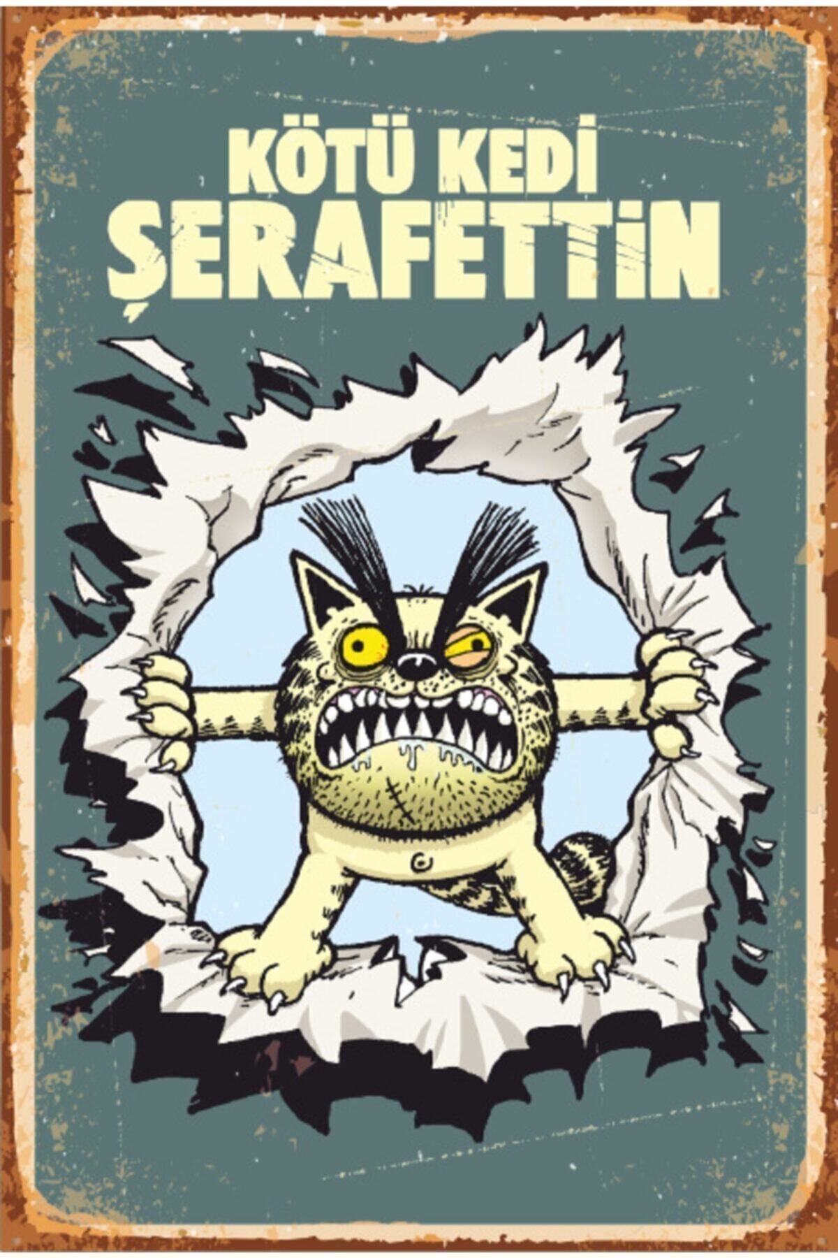 Kötü Kedi Sero Retro Ahşap Poster