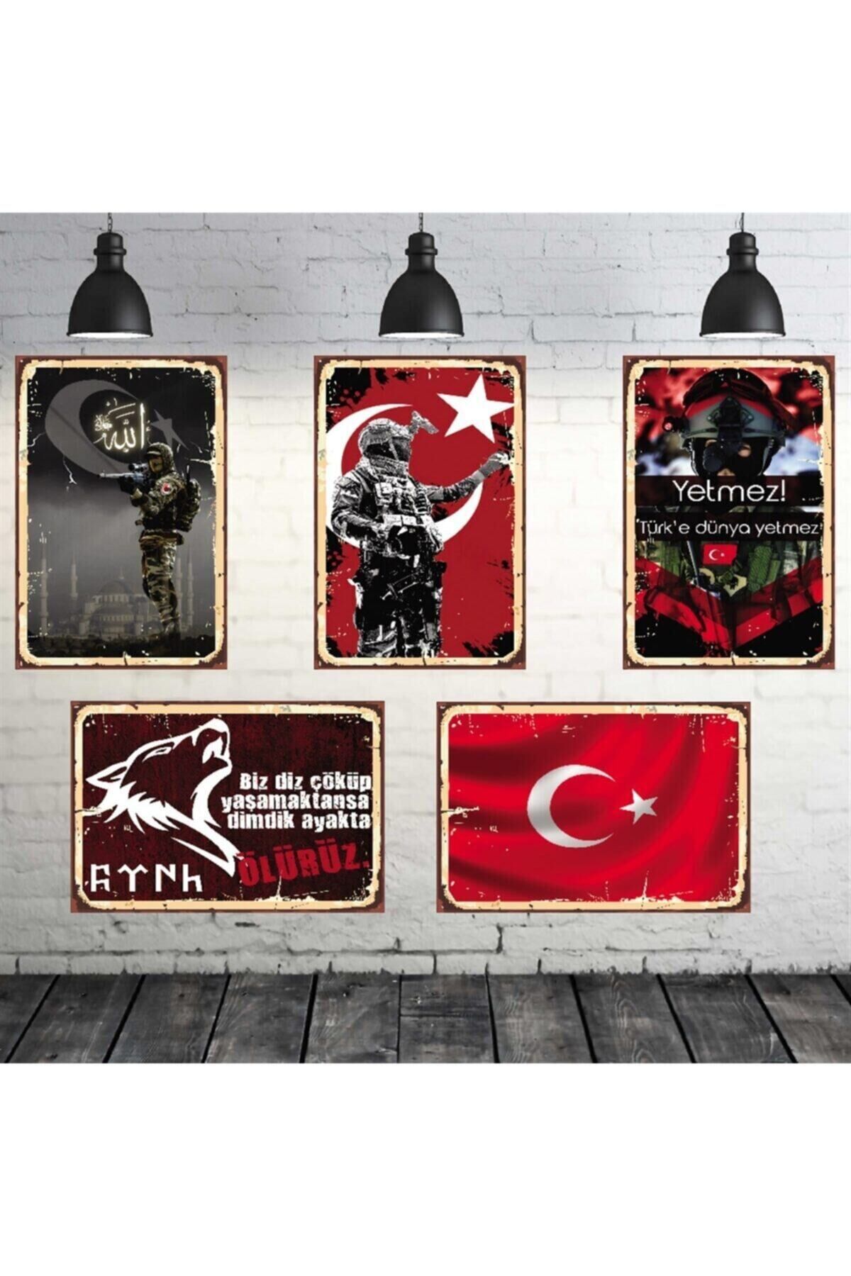 Türkçü Temalı 5 Adet Mdf Tablo Seti 20x30 cm