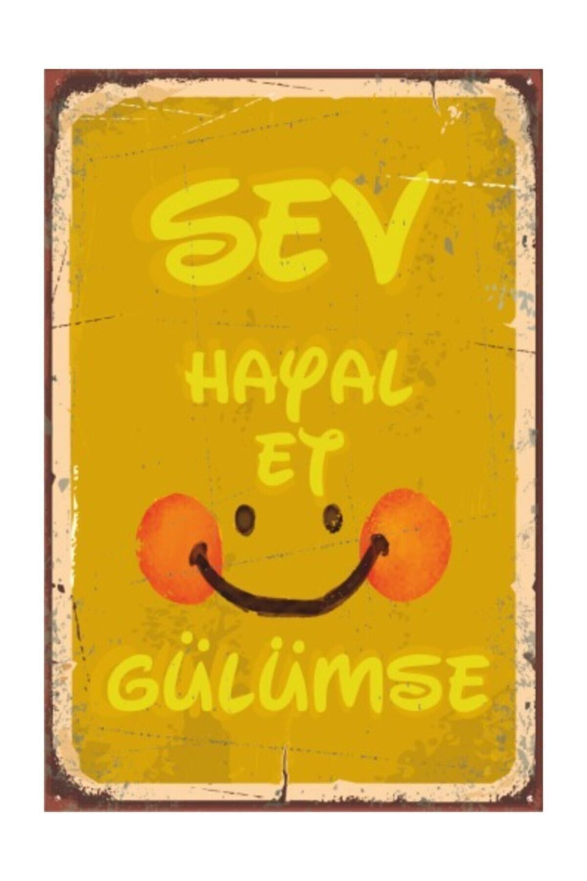 Sev Et Gülümse Retro Vintage Ahşap Poster