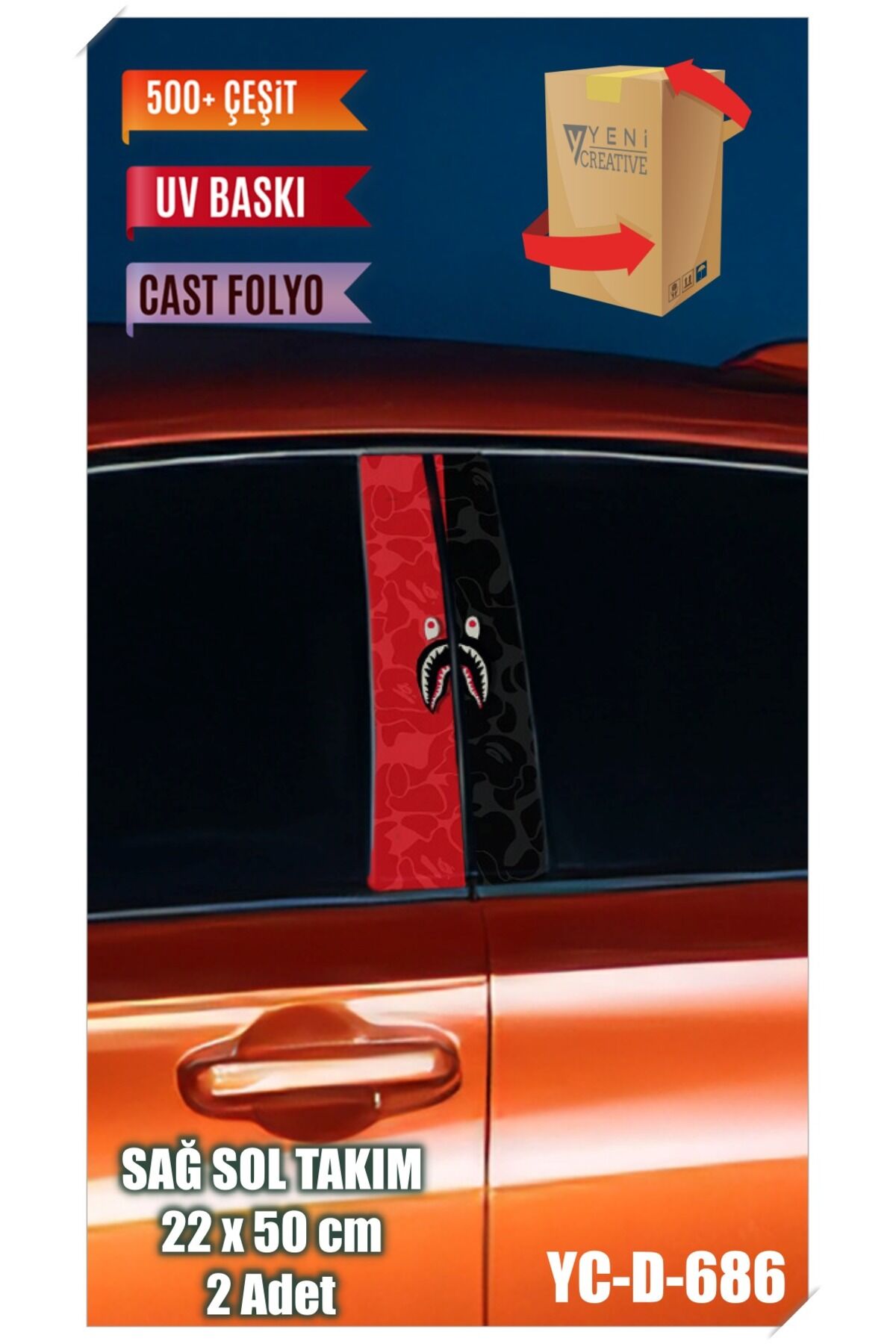 Araç Kapı Direk Kaplama Folyosu Desenli (sağ Sol Takim) (2 Adet) - 22x50 Cm