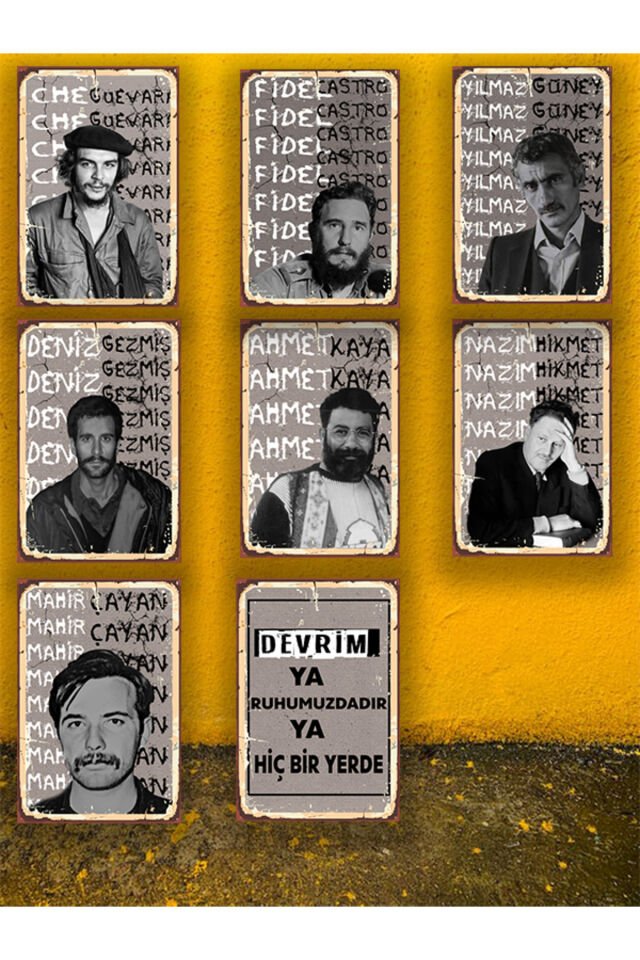 Devrimci Seti 8 Adet Che Guevara Deniz Gezmiş 20x30 Cm Retro Ahşap Tablo