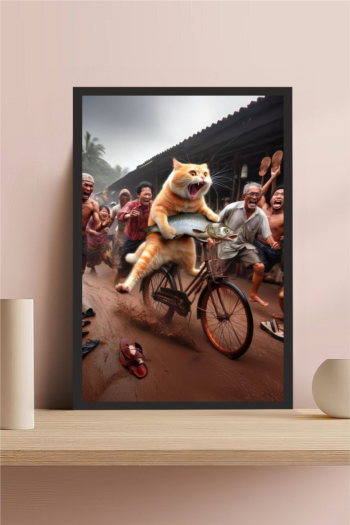 Kedi tasarımlı Çerçeve Görünümlü Mdf Tablo