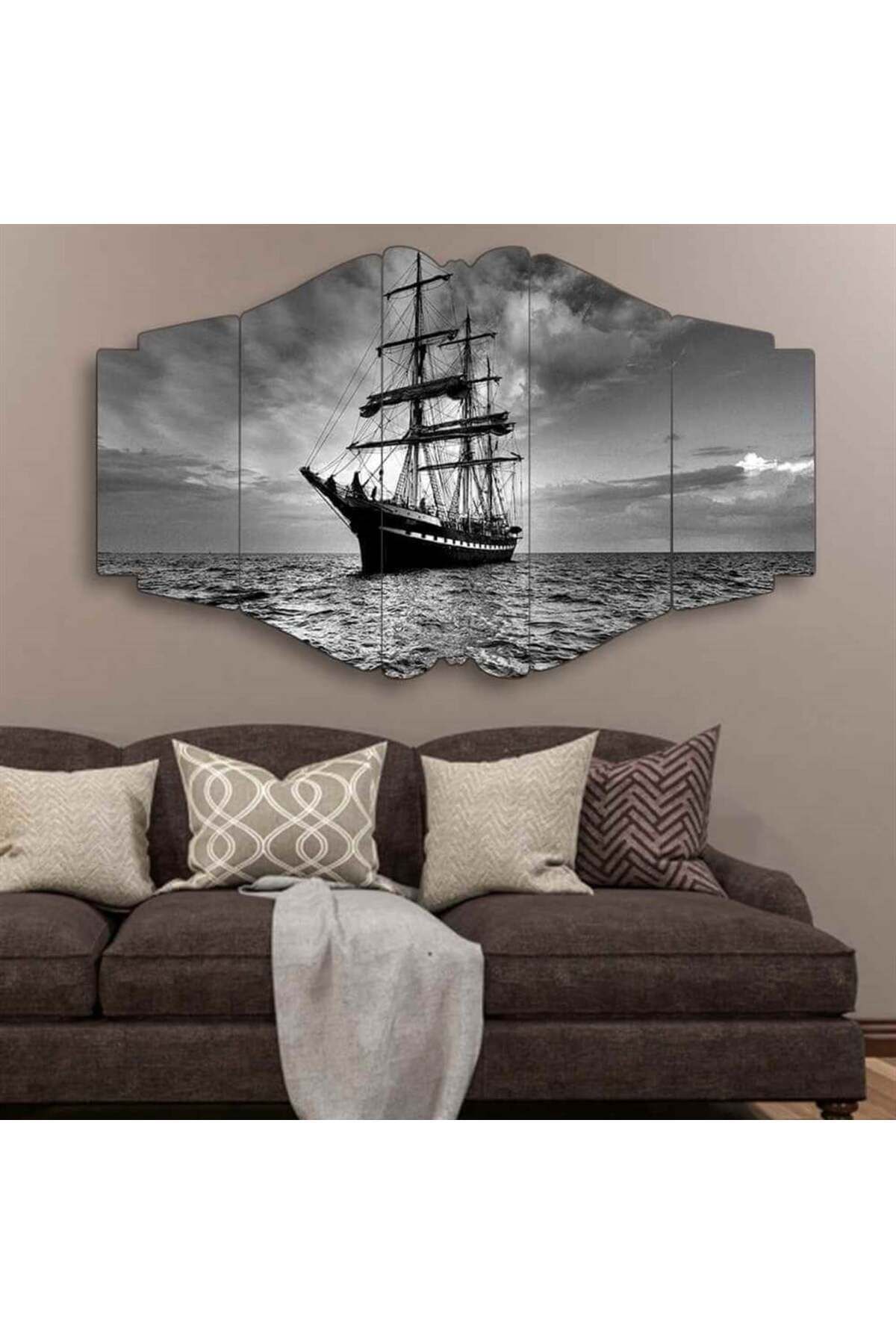 Siyah Beyaz Yelkenli 5 Parçalı Tablo