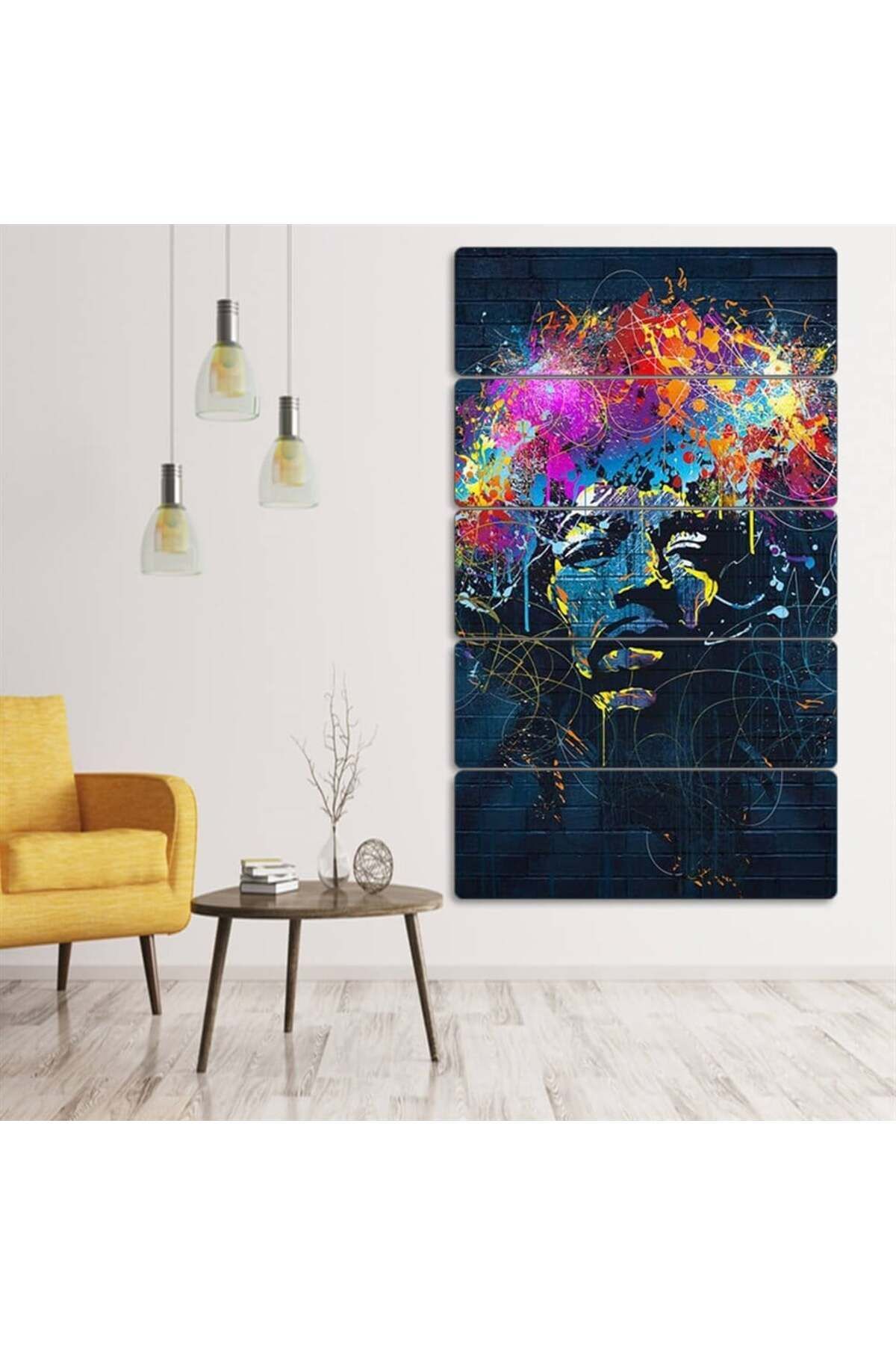 Grafiti Adam, Renkli Kafa - 5 Parçalı Tablo