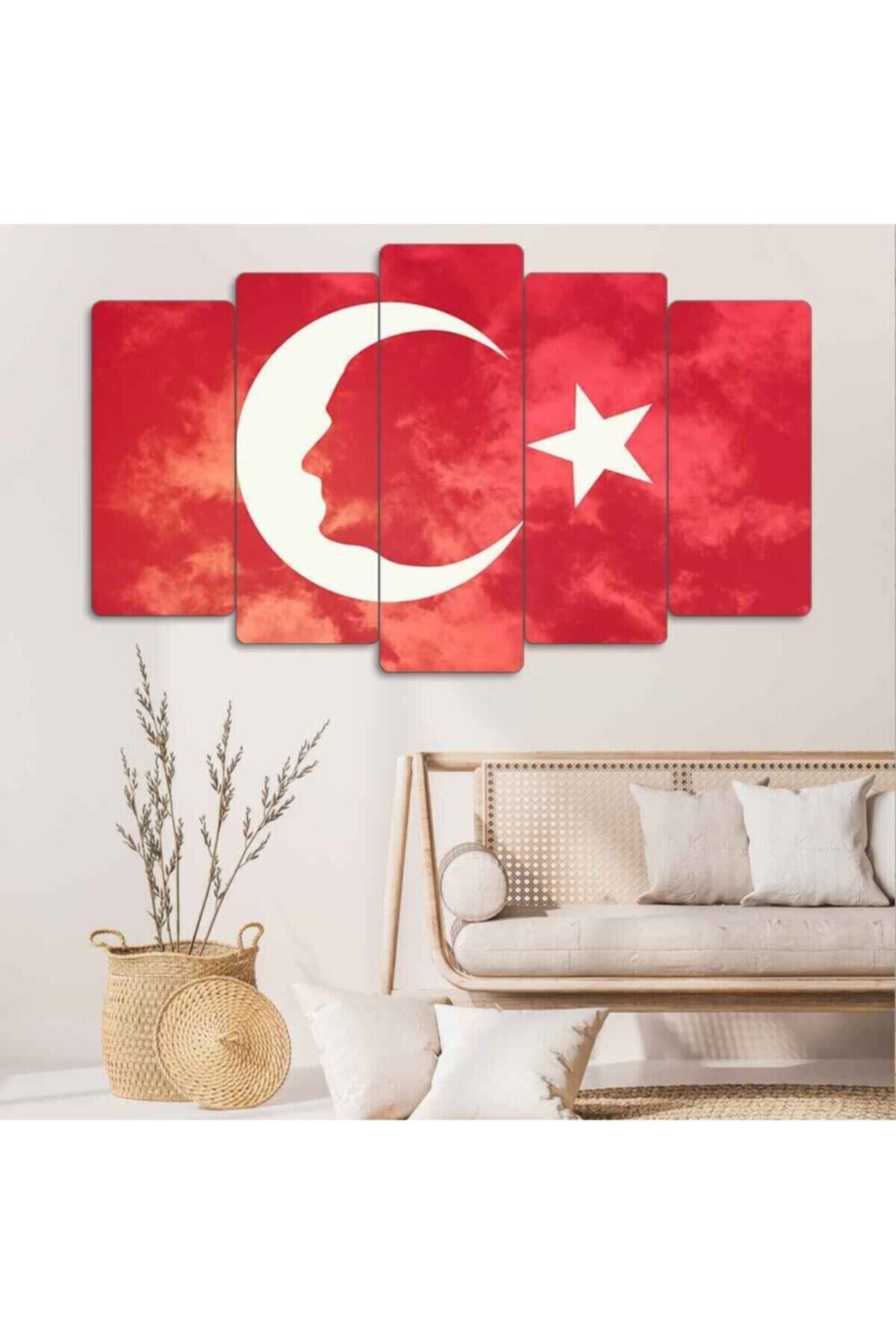 Türk Bayrağı Atatürk Silüeti 5 Parçalı Tablo