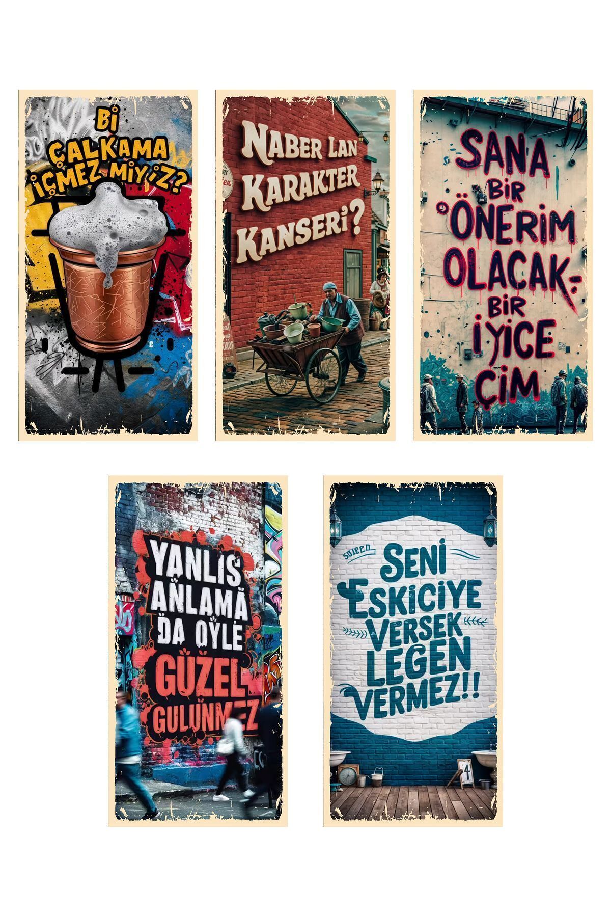 Özlü Sözler Retro Poster 5li Paket 10x20