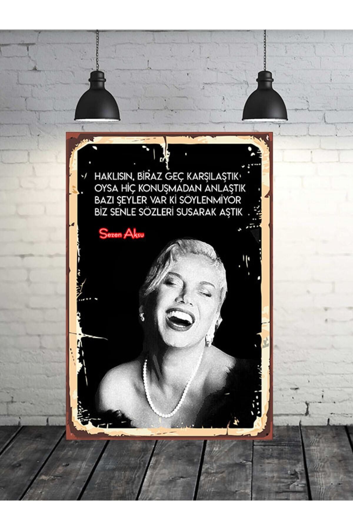 Haklısın Biraz Geç Karşılaştık Sezen Aksu 20x30 Cm Retro Ahşap Tablo