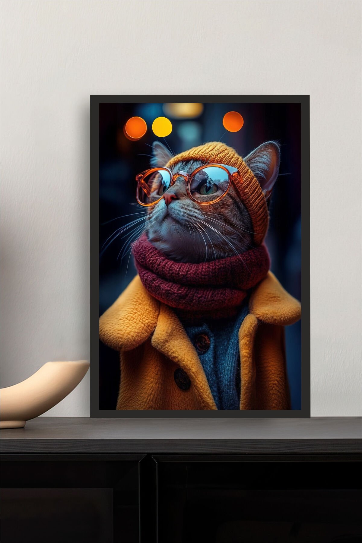 Kedi tasarımlı Çerçeve Görünümlü Mdf Tablo