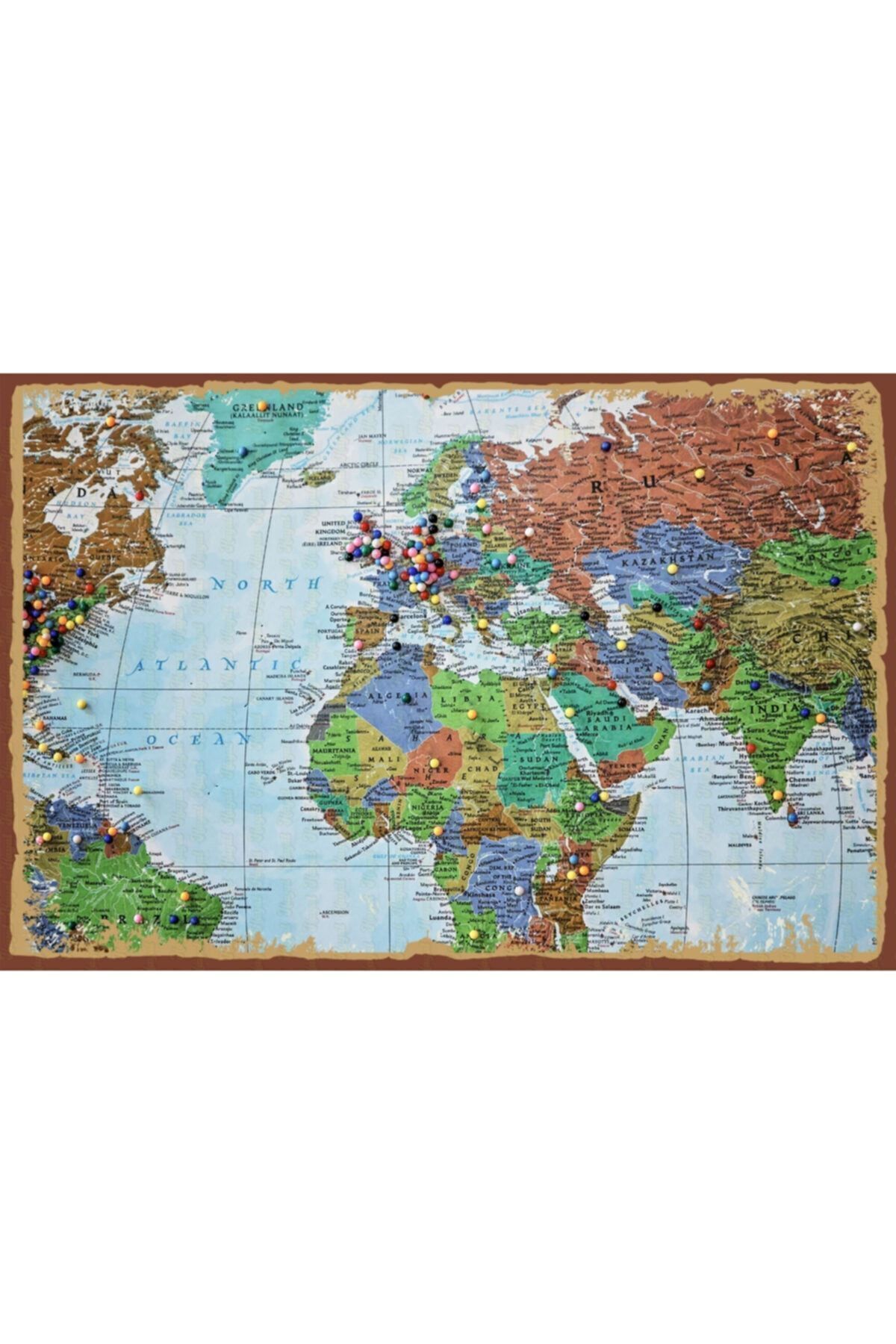 Dünya Haritası Görselli Retro Ahşap Poster 002