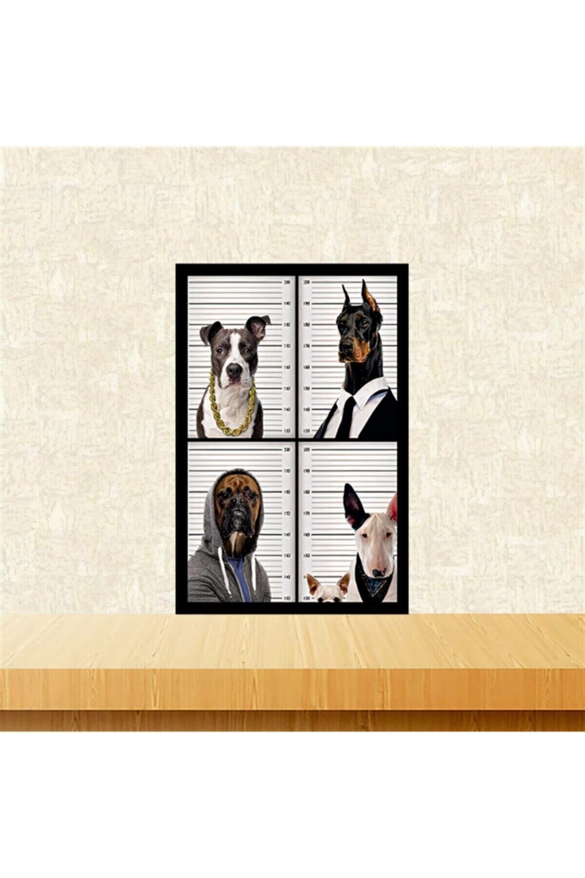 Sabıkalı Köpekler Tasarımlı 20-30 Cm Retro Ahşap Tablo Tkfx5935