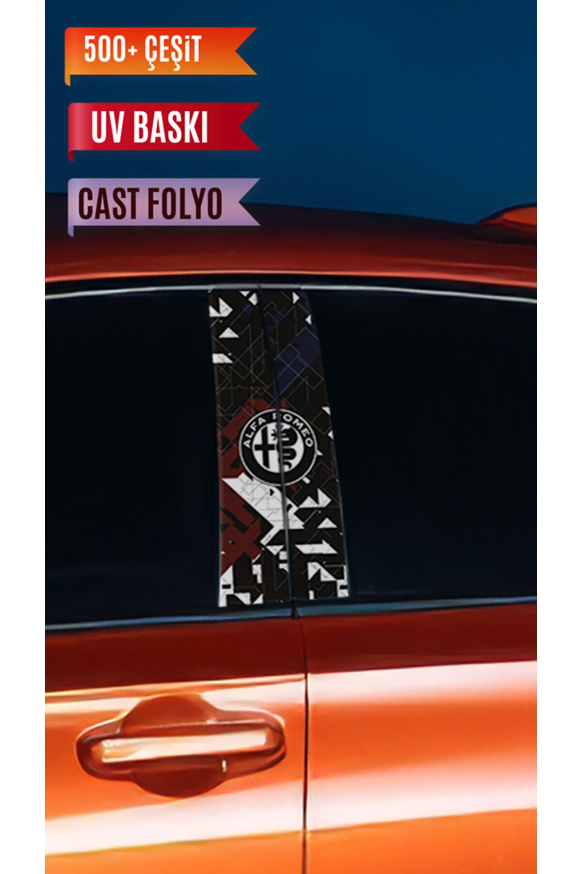 Araç Kapı Direk Kaplama Folyosu Araba Markaları (Sağ Sol Takım) (2 Adet) - 22x50 Cm