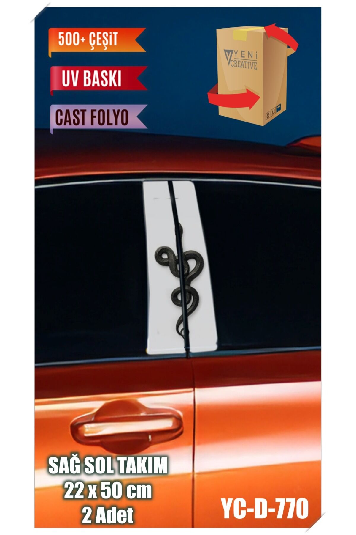 Araç Kapı Direk Kaplama Folyosu Yılan Desenli (SAĞ SOL TAKIM) (2 ADET) - 22x50 Cm