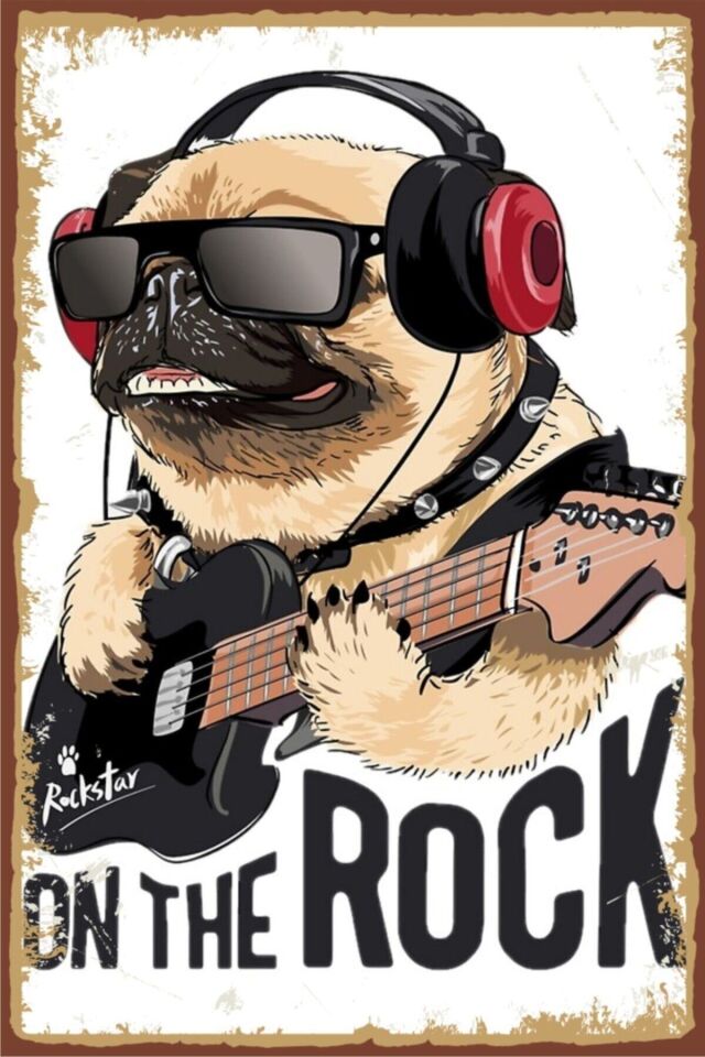 Pug Rock Retro Ahşap Poster