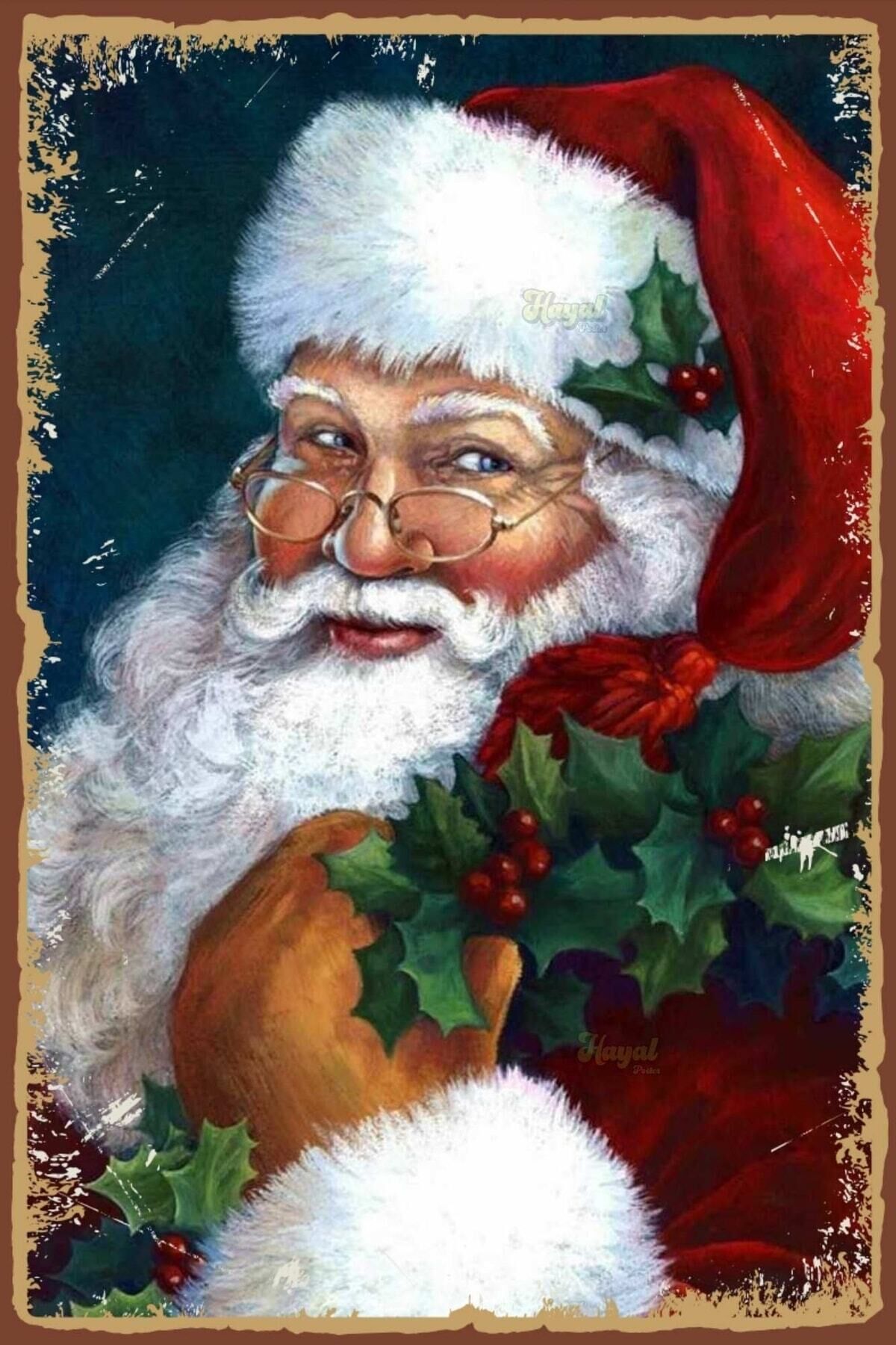 Noel Baba Retro Ahşap Poster