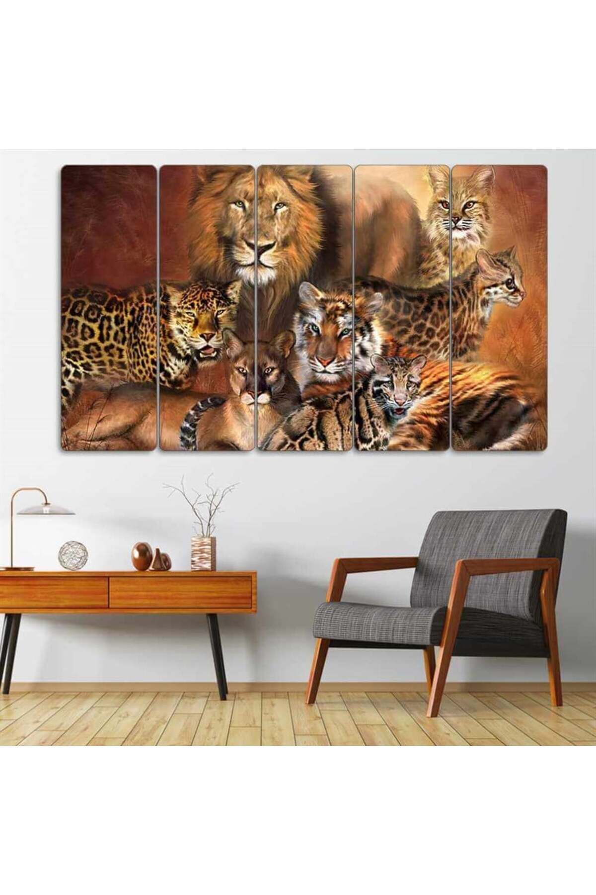 Aslan, Kaplan, Jaguar, Vaşak - 5 Parçalı Tablo