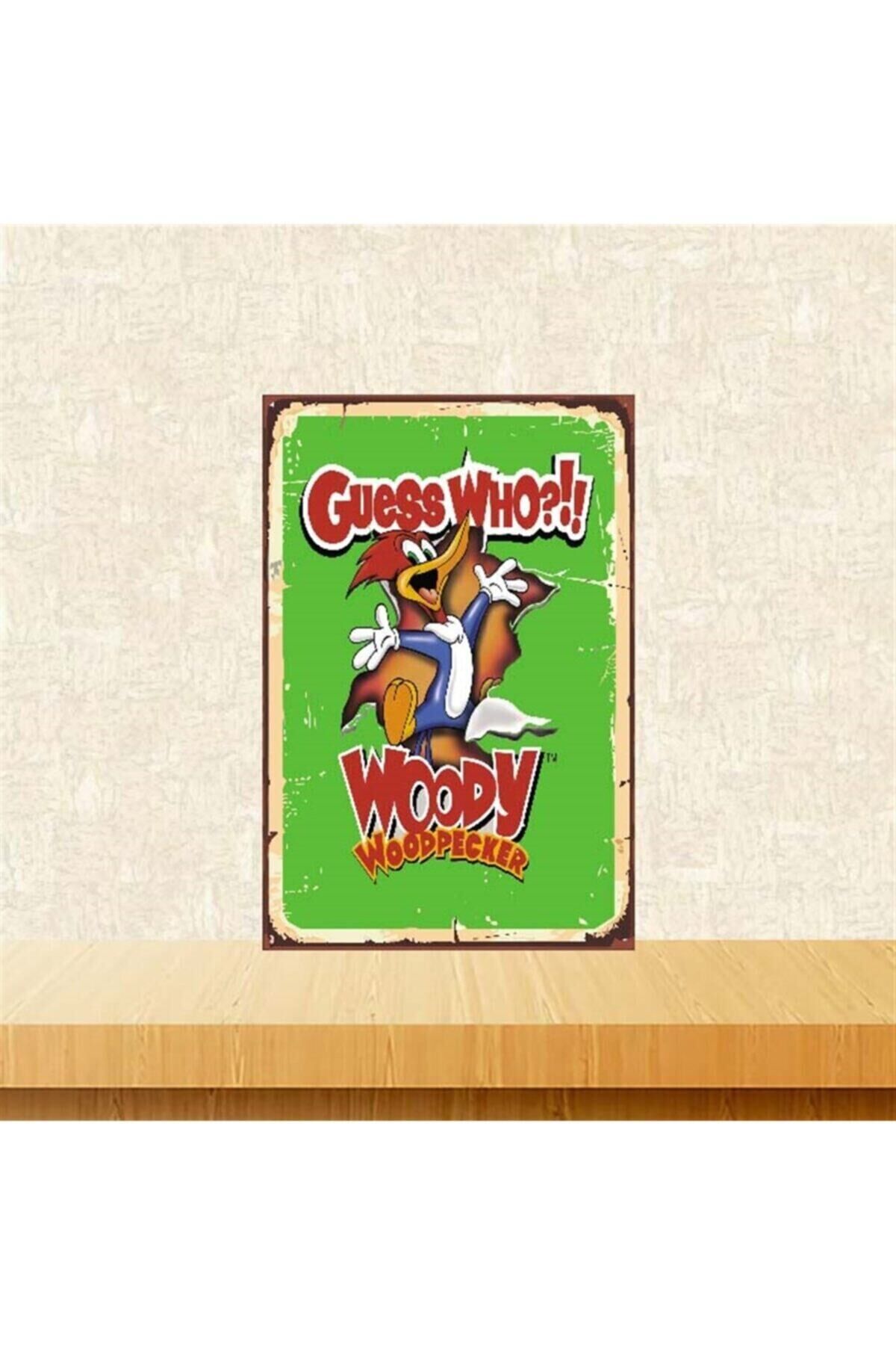 Woody Woodpecker Tasarımlı Retro Ahşap Poster 20-30 cm