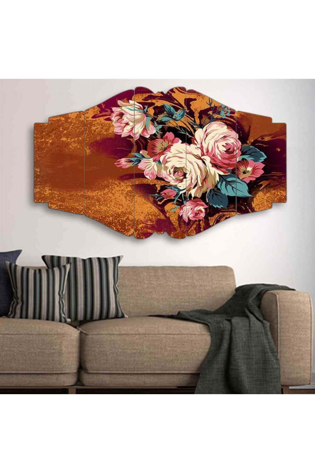 Pembe Gül Motifleri - 5 Parçalı Tablo