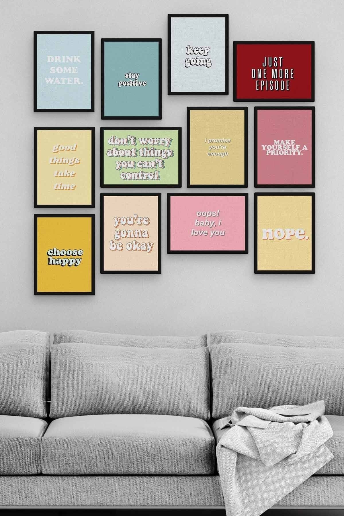 Ingilizce Sözler 12 Parça Ahşap Mdf Tablo Zlltb300