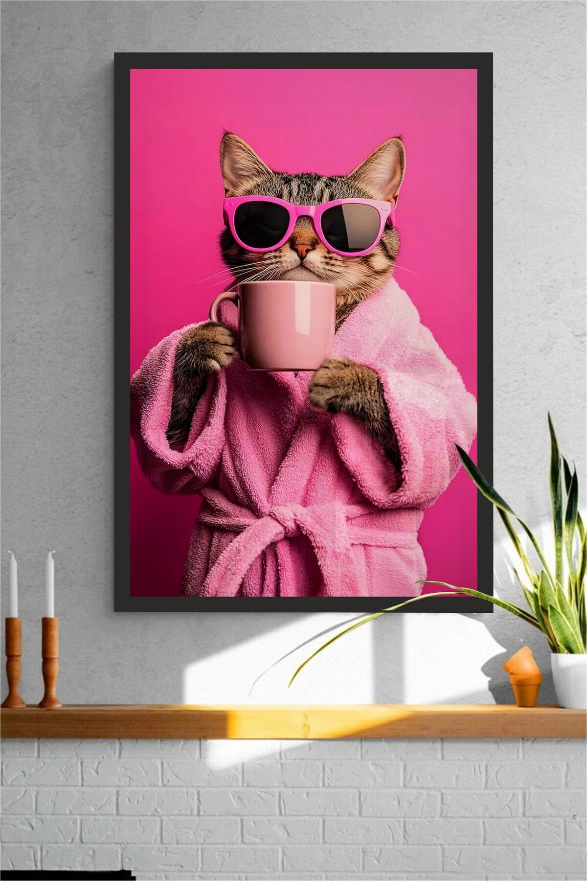 Kedi tasarımlı Çerçeve Görünümlü Mdf Tablo