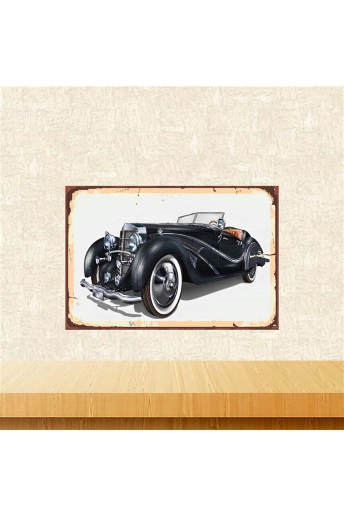 Siyah Araba Retro Ahşap Tablo Tkfx4166