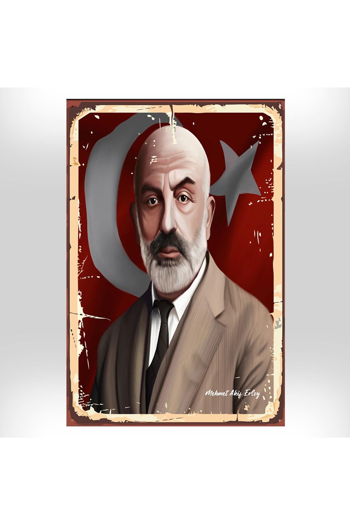 Mehmet Akif Ersoy Tasarımlı 20x30 Cm Retro Ahşap Tablo