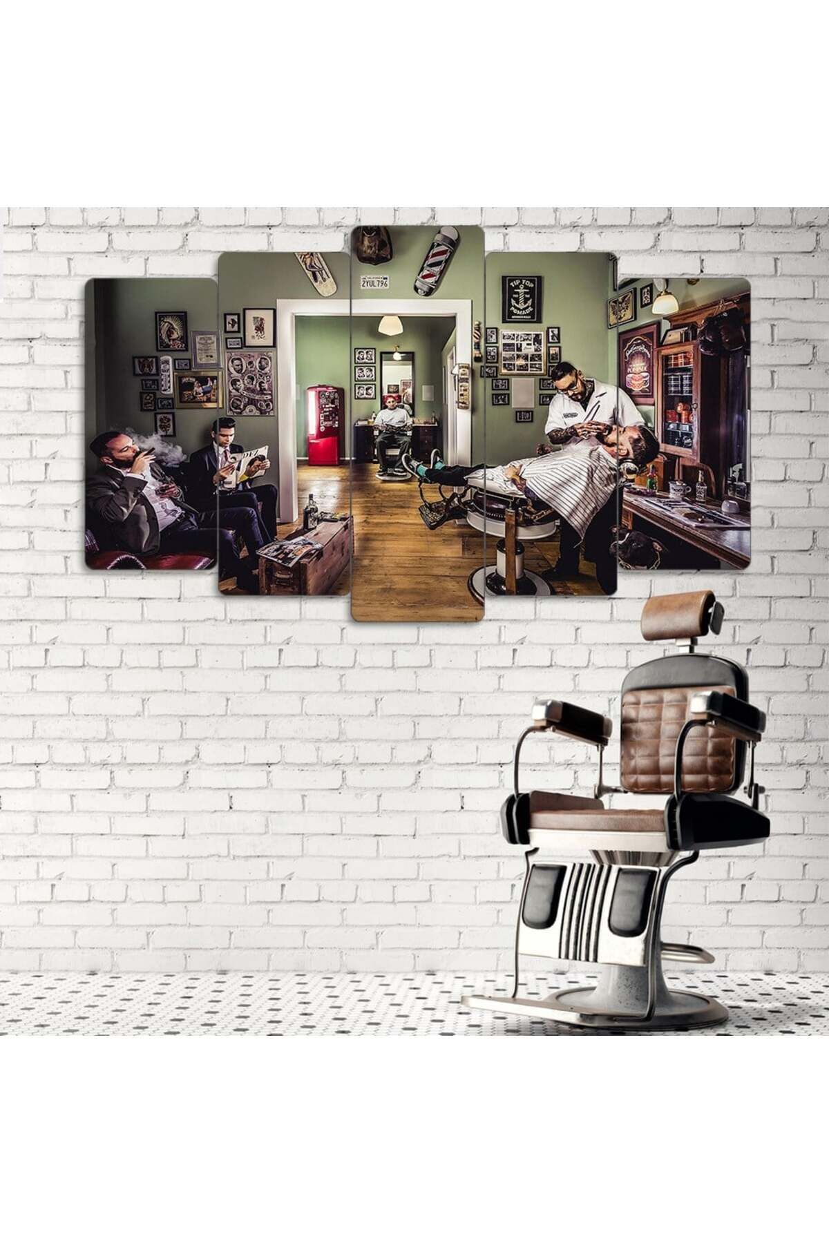 Vintage Barber Lounge - 5 Parçalı Berber Tablo