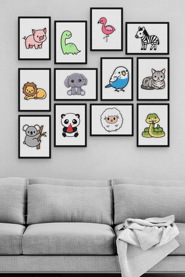 Tatlı Hayvan 12 Parça Ahşap Mdf Tablo Zlltb178