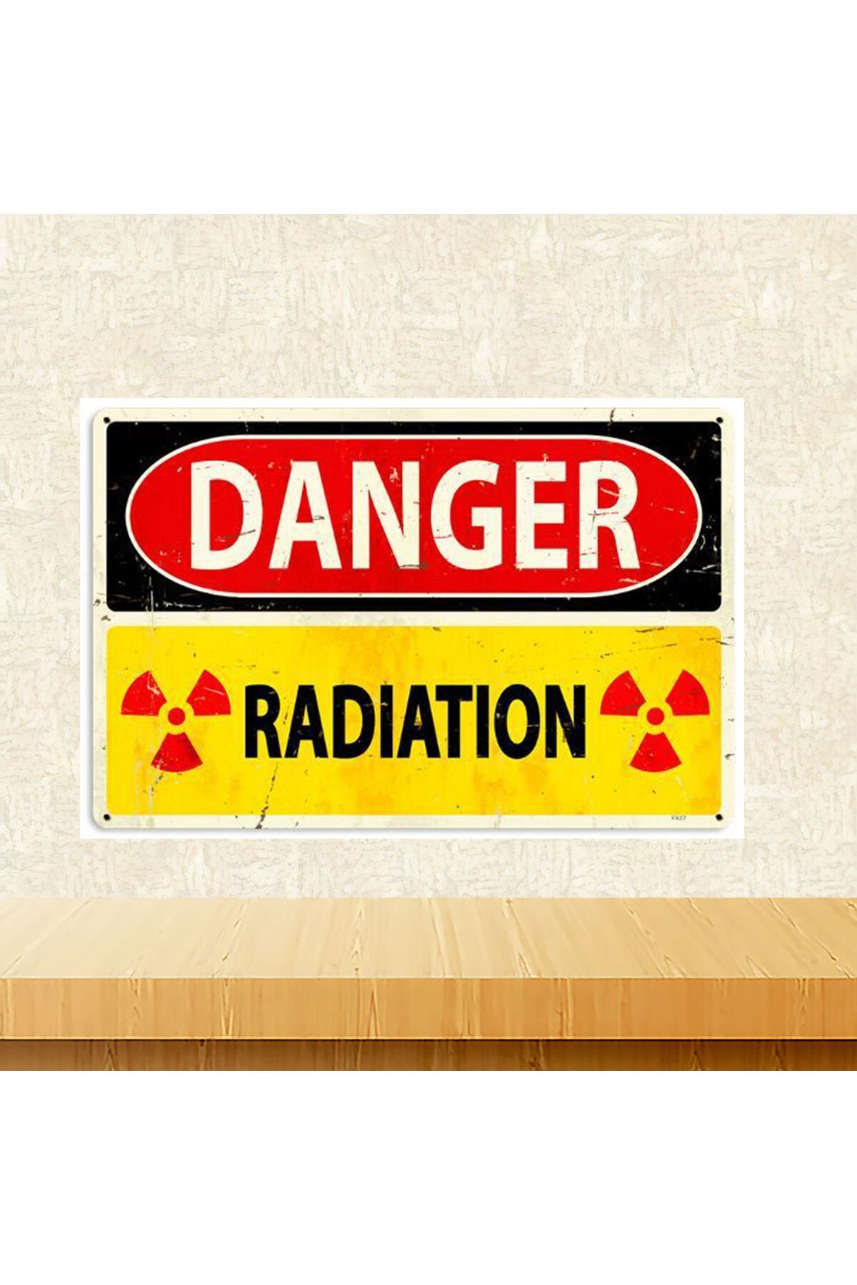 Danger Radiation Temalı 20 x 30 CM MDF Ahşap Duvar Tablosu Arkasından Yapışkan Mevcuttur