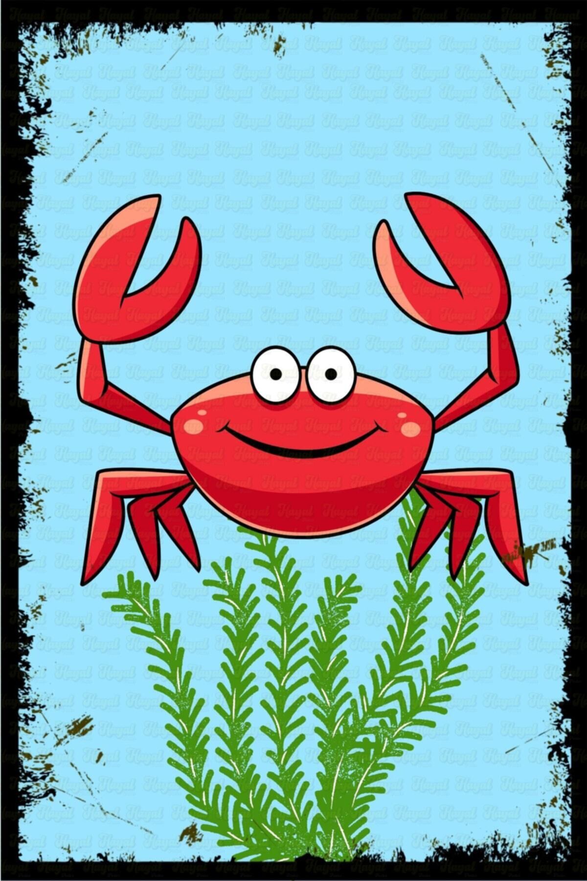 Sevimli Yengeç Retro Ahşap Poster