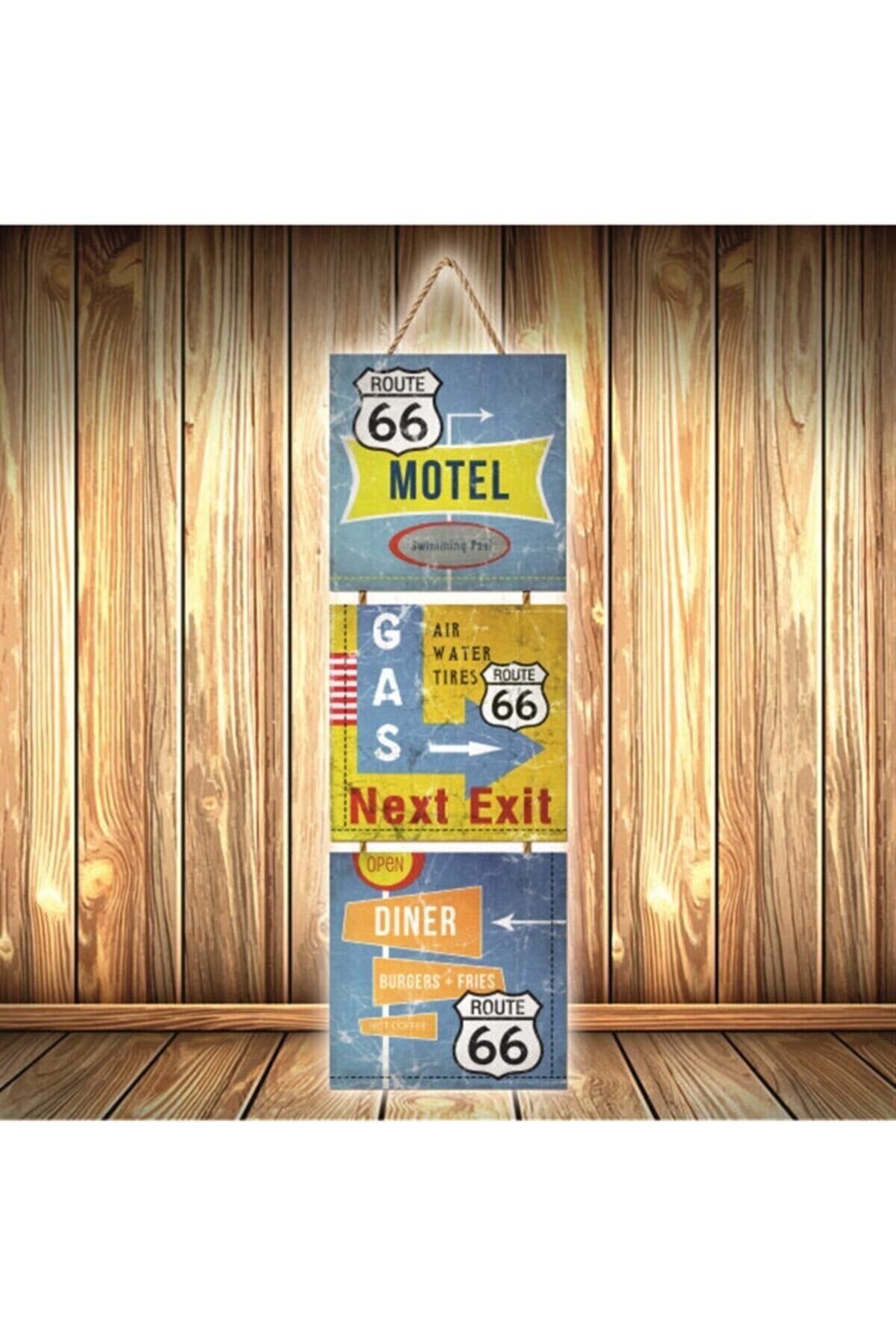 Next Exit Tasarımlı Üçlü Retro Ahşap Poster Ü405