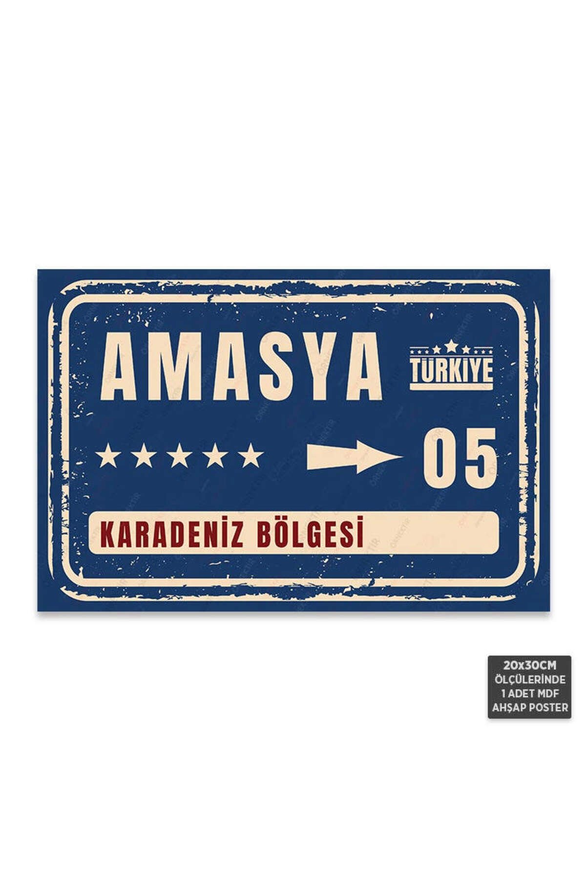 PT1040 - Amasya Şehir Tabelası Retro Mdf Ahşap Poster (20x30cm)