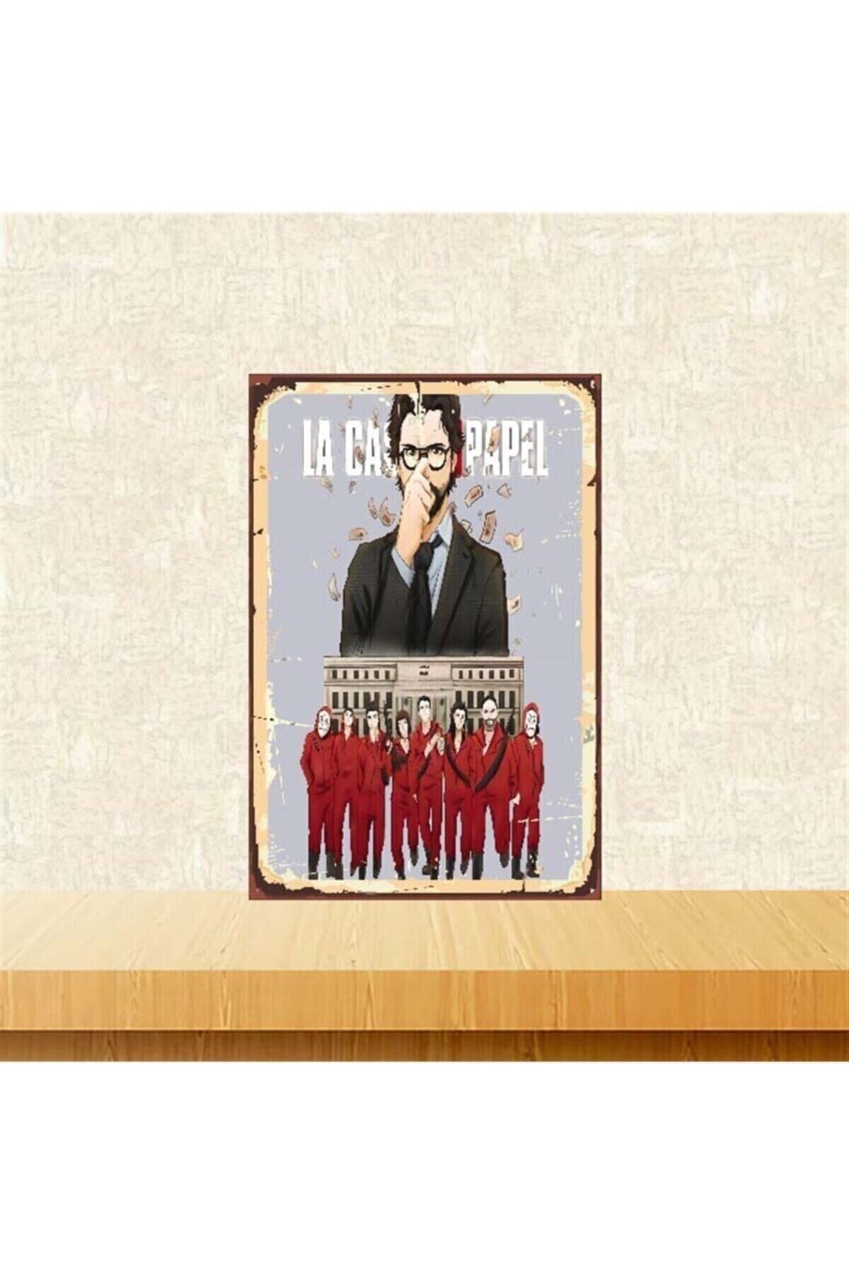 La Casa De Papel Oyuncuları Retro Ahşap Posteri 20x30 Cm