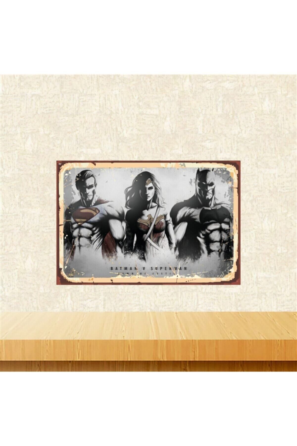 Batman Vonder Woman Superman Tasarımlı Retro Ahşap Tablo 20-30 Cm Tkfx5616