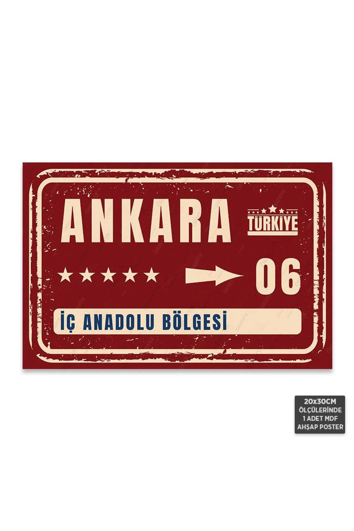 PT1041 - Ankara Şehir Tabelası Retro Mdf Ahşap Poster (20x30cm)