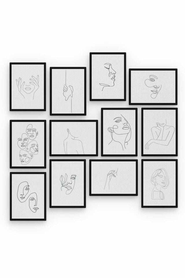 Soyut Çizimler 12 Parça Ahşap Mdf Tablo Zlltb181