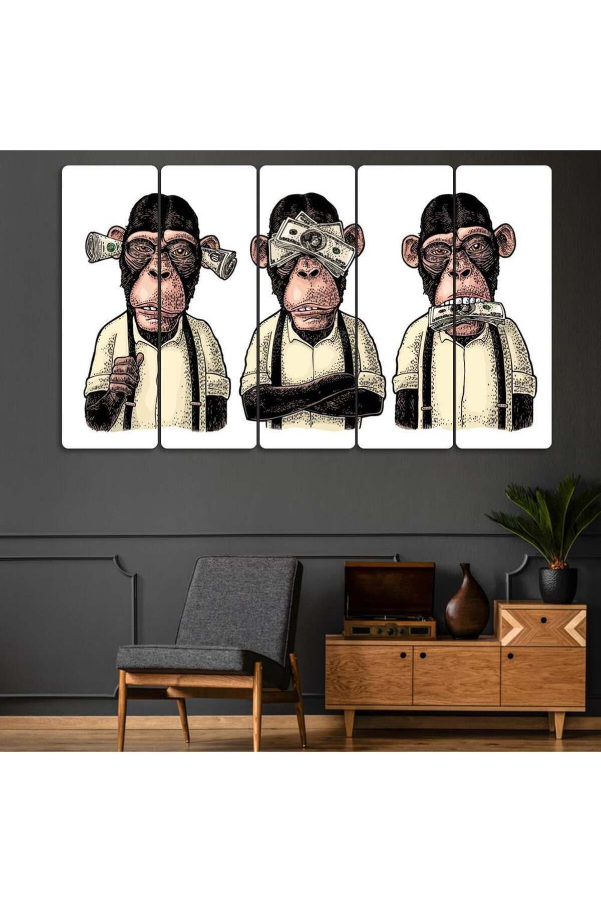 3 Maymun, Dolar - 5 Parçalı Tablo