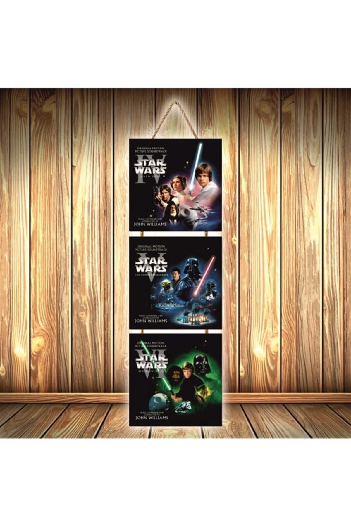 Star Wars Tasarımlı Üçlü Retro Ahşap Poster Ü342