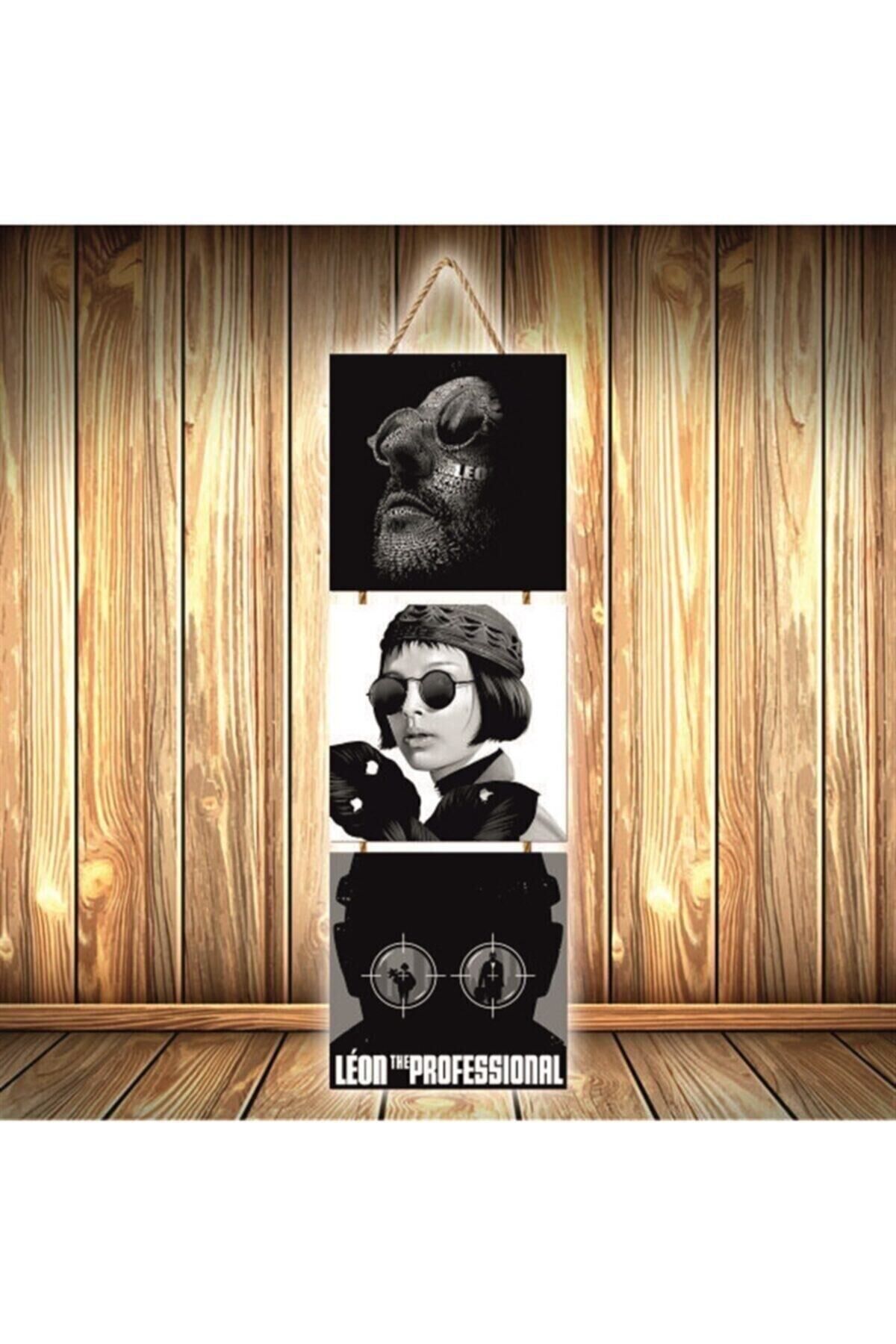 Leon The Professional Tasarımlı Üçlü Retro Ahşap Poster Ü395