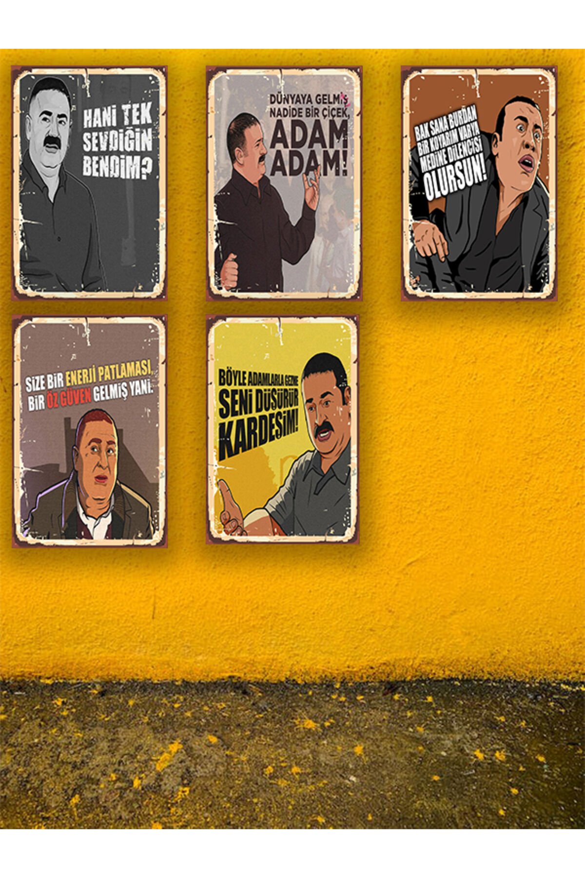 Kolpaçino Replikleri Şafak Sezer Seti 5 Adet 20x30 Cm Retro Ahşap Tablo