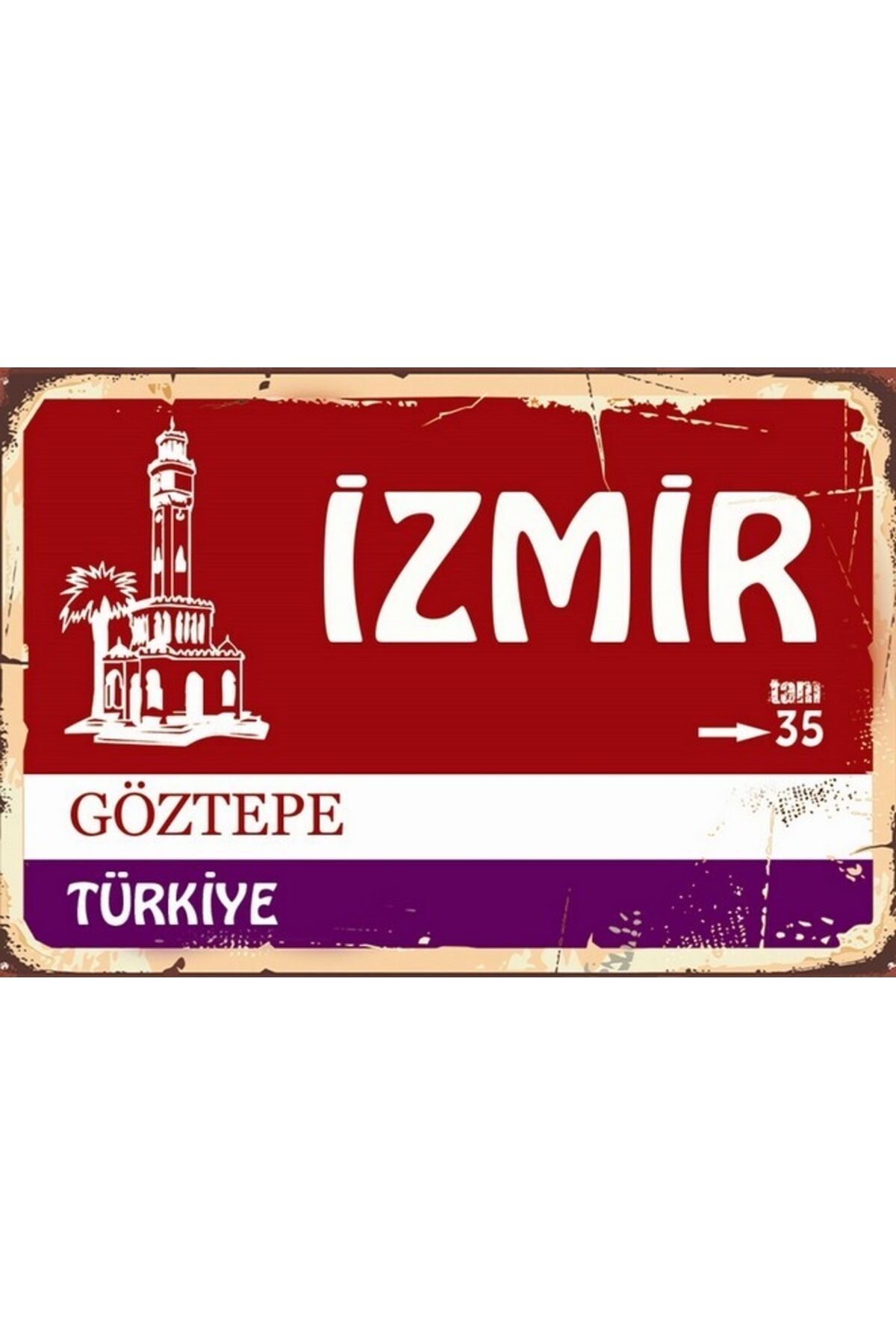 Izmir, Göztepe, 05 Yazılı Sokak Tabelası Tasarım Retro Ahşap Duvar Posteri