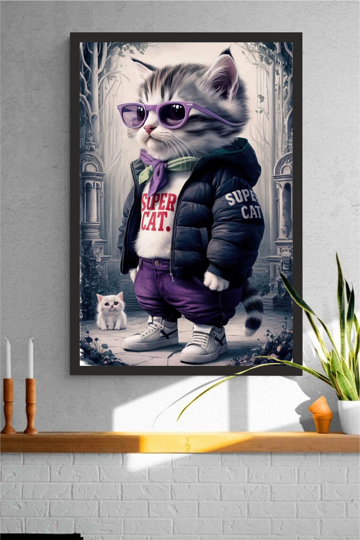 Kedi tasarımlı Çerçeve Görünümlü Mdf Tablo