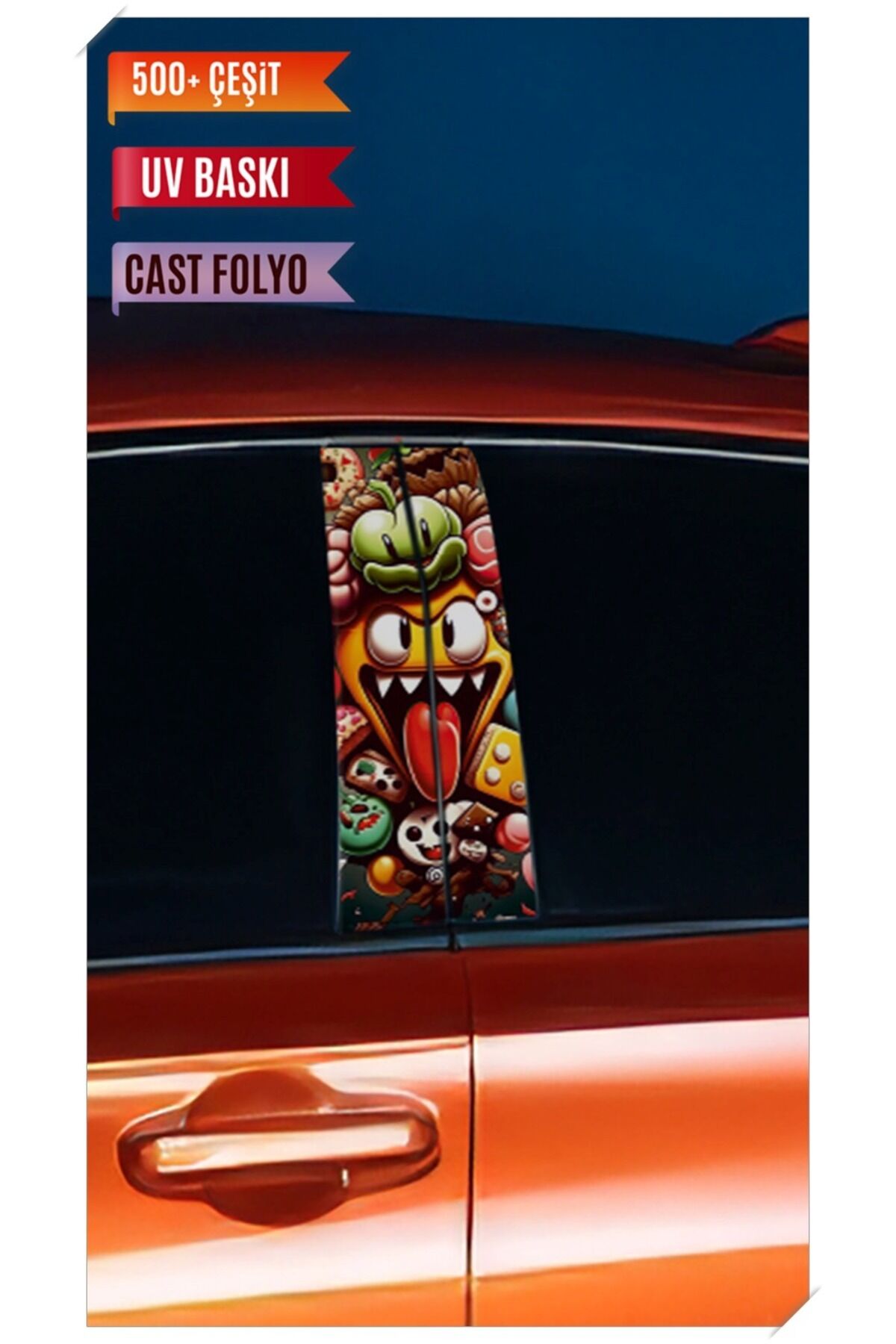 Araç Kapı Direk Kaplama Folyosu Canavar Desenli (Sağ Sol Takım) (2 Adet) - 22x50 Cm