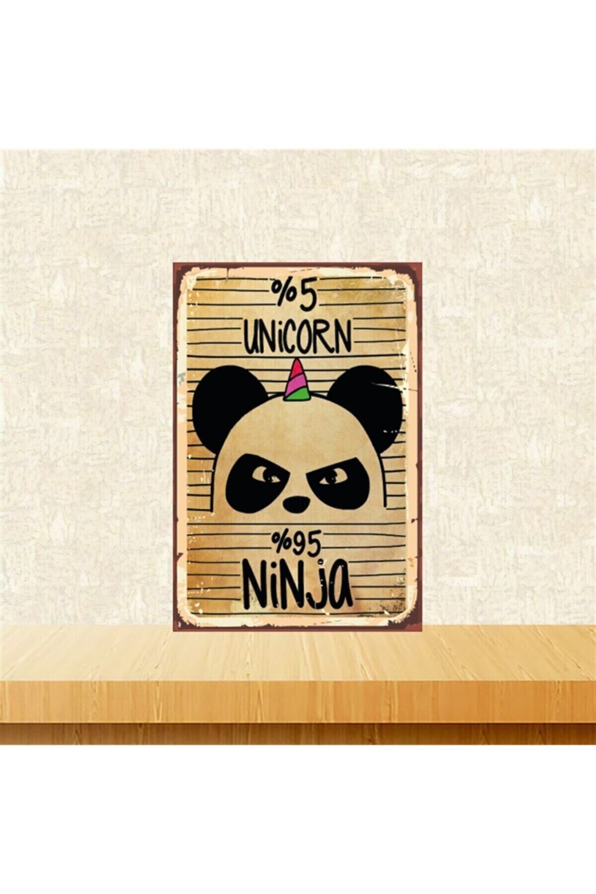 Unicorn Ninja 20-30 Cm Retro Ahşap Tablo Tkfx4996