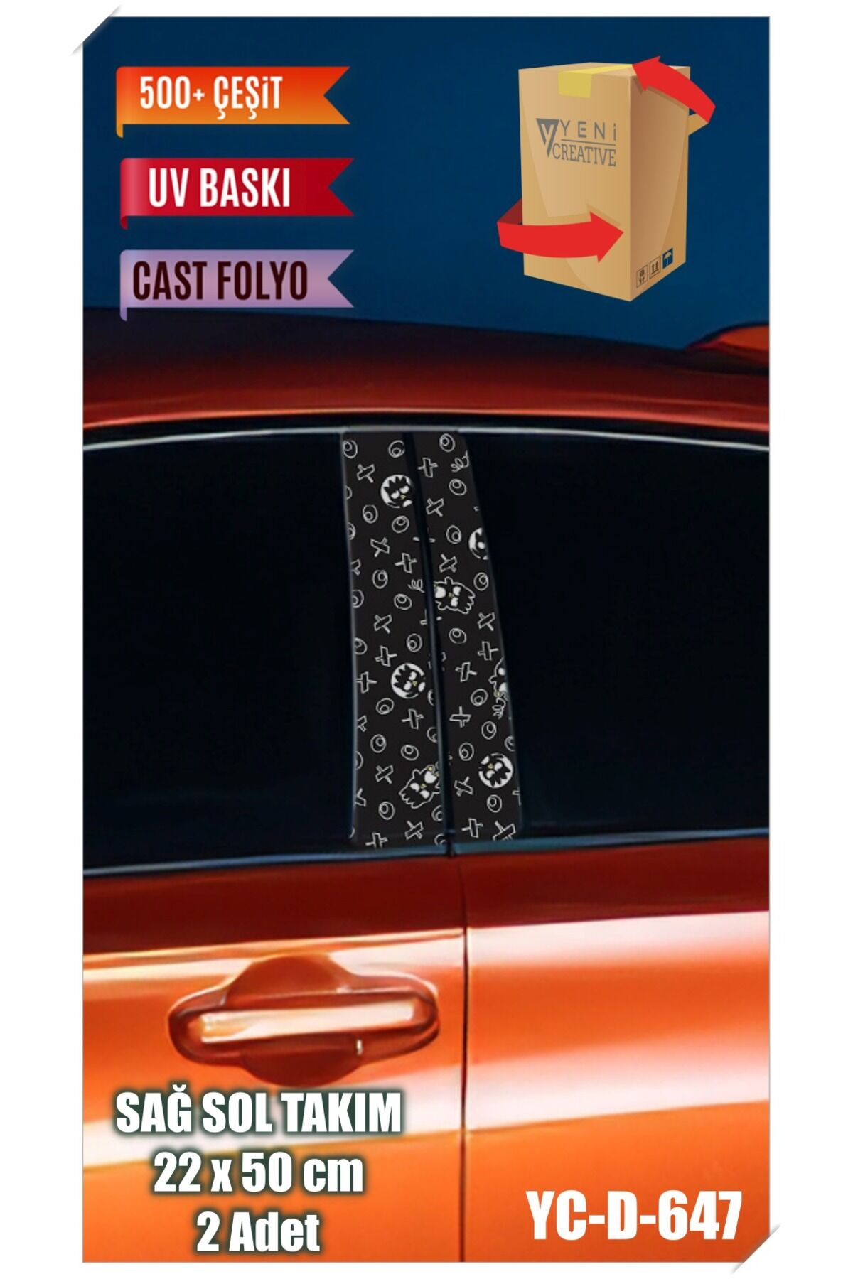 Araç Kapı Direk Kaplama Folyosu Desenli (SAĞ SOL TAKIM) (2 ADET) - 22x50 Cm