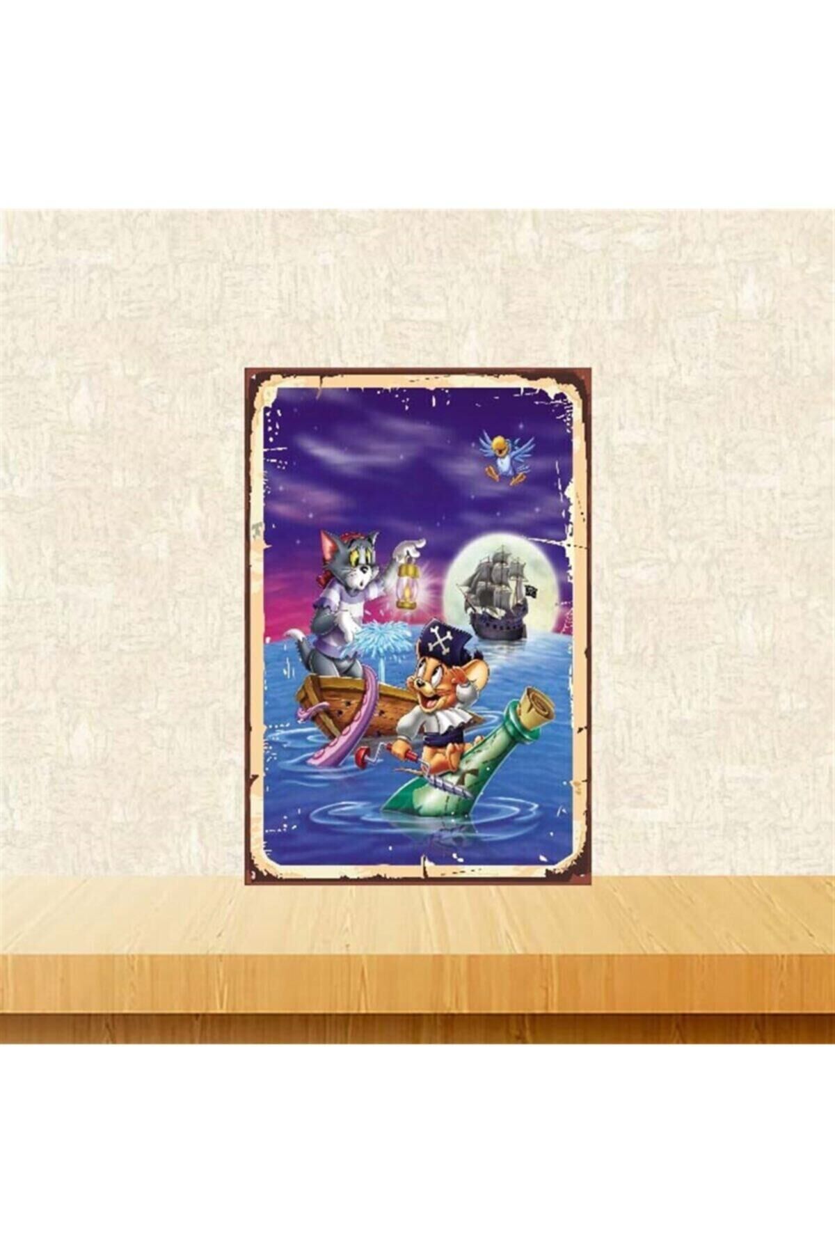 Tom Ve Jerry Tasarımlı 20-30 Cm Retro Ahşap Poster