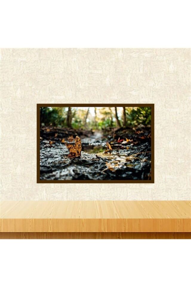 Çamurlu Yaprak Tasarımlı 20-30 Cm Retro Ahşap Tablo Tkfx5963