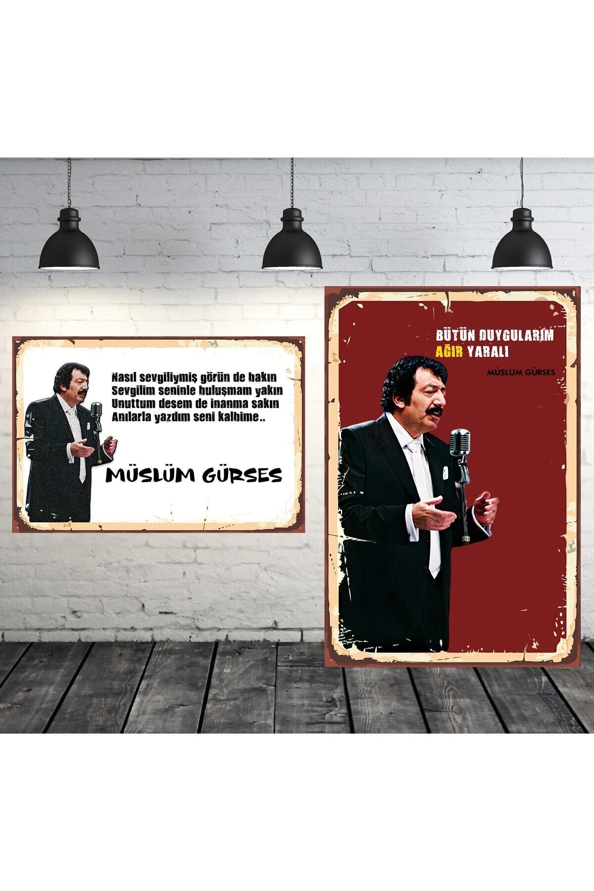 Müslüm Gürses Seti 2 Adet 20x30 Cm Retro Ahşap Tablo