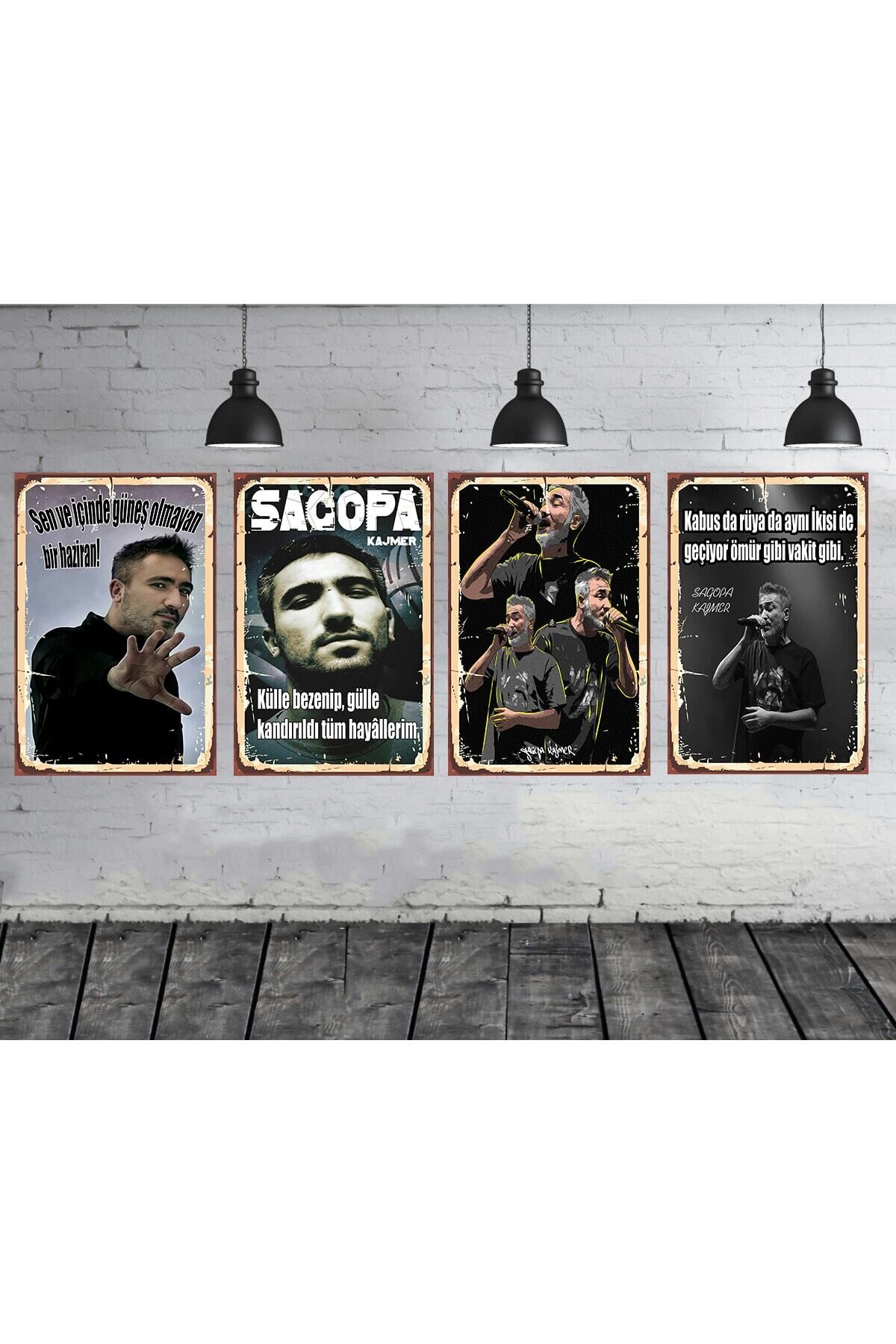 Sagopa Kajmer Seti 4 Adet 20x30 Cm Retro Ahşap Tablo