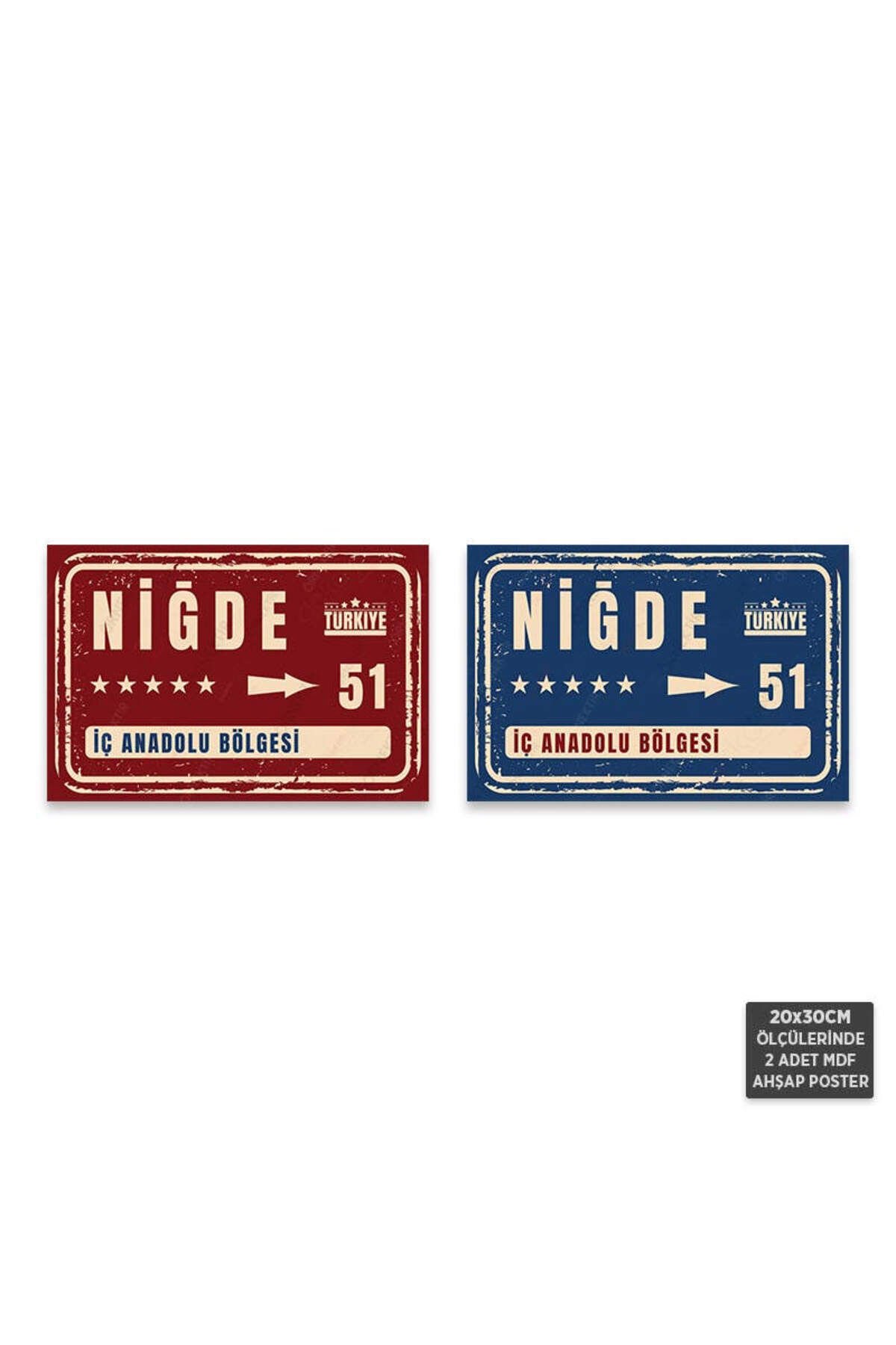 PS1090 - Niğde Şehir Tabelası Retro Mdf Ahşap Poster Set (2 Adet - 20x30cm)
